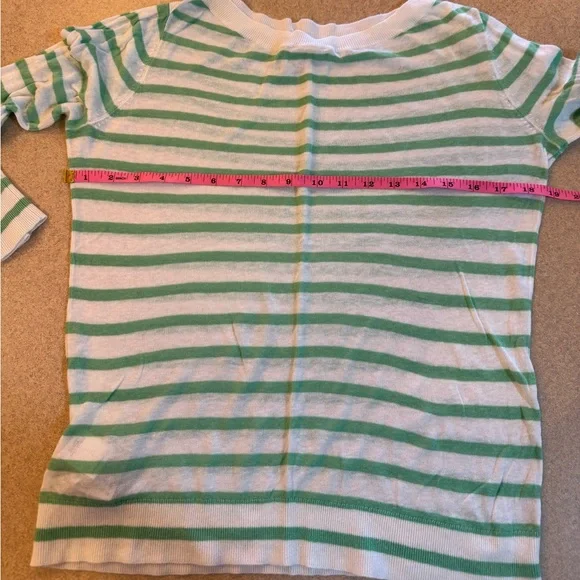 L.L. Bean Mint and White Striped Scoop Neck Sweater - Picture 6 of 8